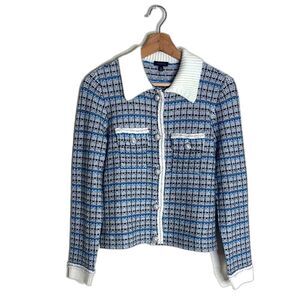 Talbots tweed Mademoiselle plaid coatigan Size XS pearl buttons old money